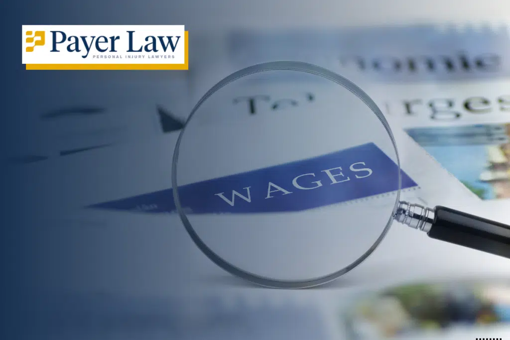 a magnifying glass looking at wage documents