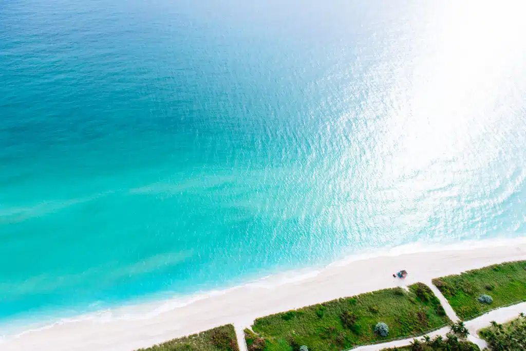 Aerial view of ocean and coastline, Miami, Florida, USA