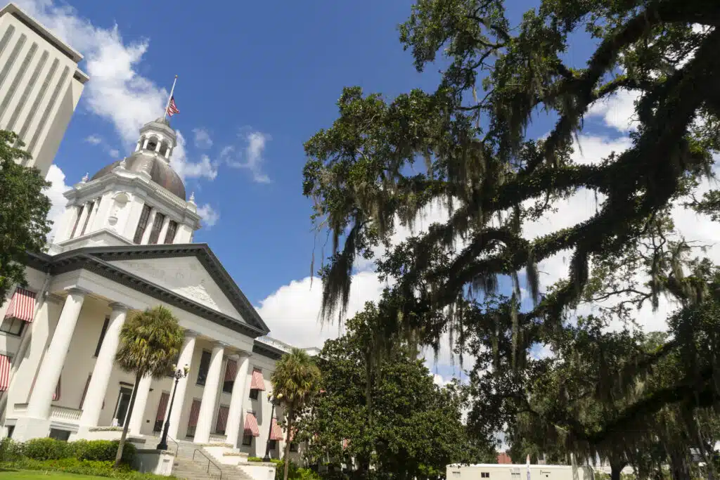the Florida statehouse with blue skies