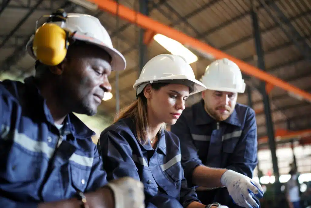 three workers in a warehouse in Miami